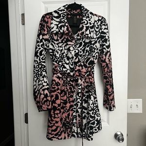 Grass Collection Pink/Black/White Cheetah Tie Trench Coat